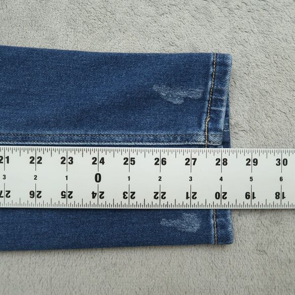 KanCan Jeans Junior's Size 7/27 Blue High-Rise Straight 28" Inseam Distressed - Picture 3 of 15